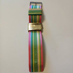 Vernier Women Rectangle Silver Tone Bezel Colorful Wide Strap Band Quartz Watch